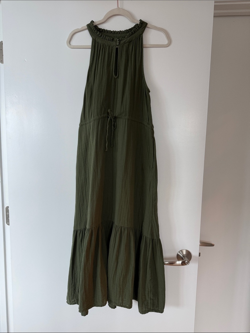 Time and Tru Olive Green Halter Maxi Dress with Tie Waist